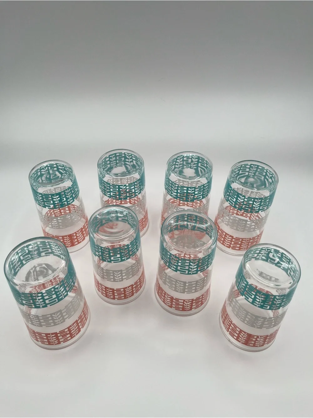 8 Pastel Anchor Hocking Peekaboo Leaf Drinking Glasses Vintage Tumblers MCM